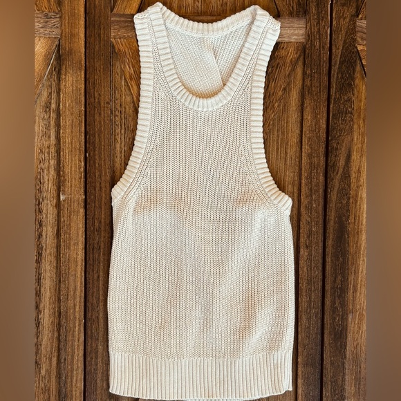 J. Crew sz M Cotton Cashmere Ivory Sleeveless Knit Top - Picture 5 of 7